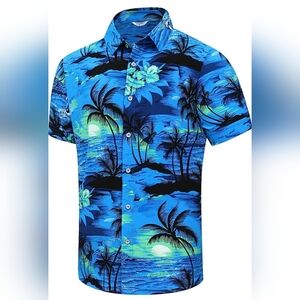 SheLucki Hawaiian Unisex Summer Beach Casual Button Down Shirt Size Small New.